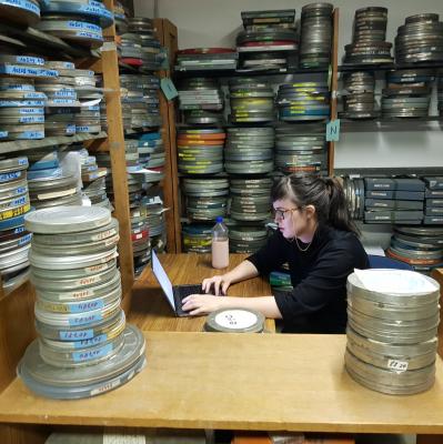 Former UNESCO Archives intern Meghan Shields inventories films at UNESCO headquarters. Photo: UNESCO/Adam Cowling (2018)