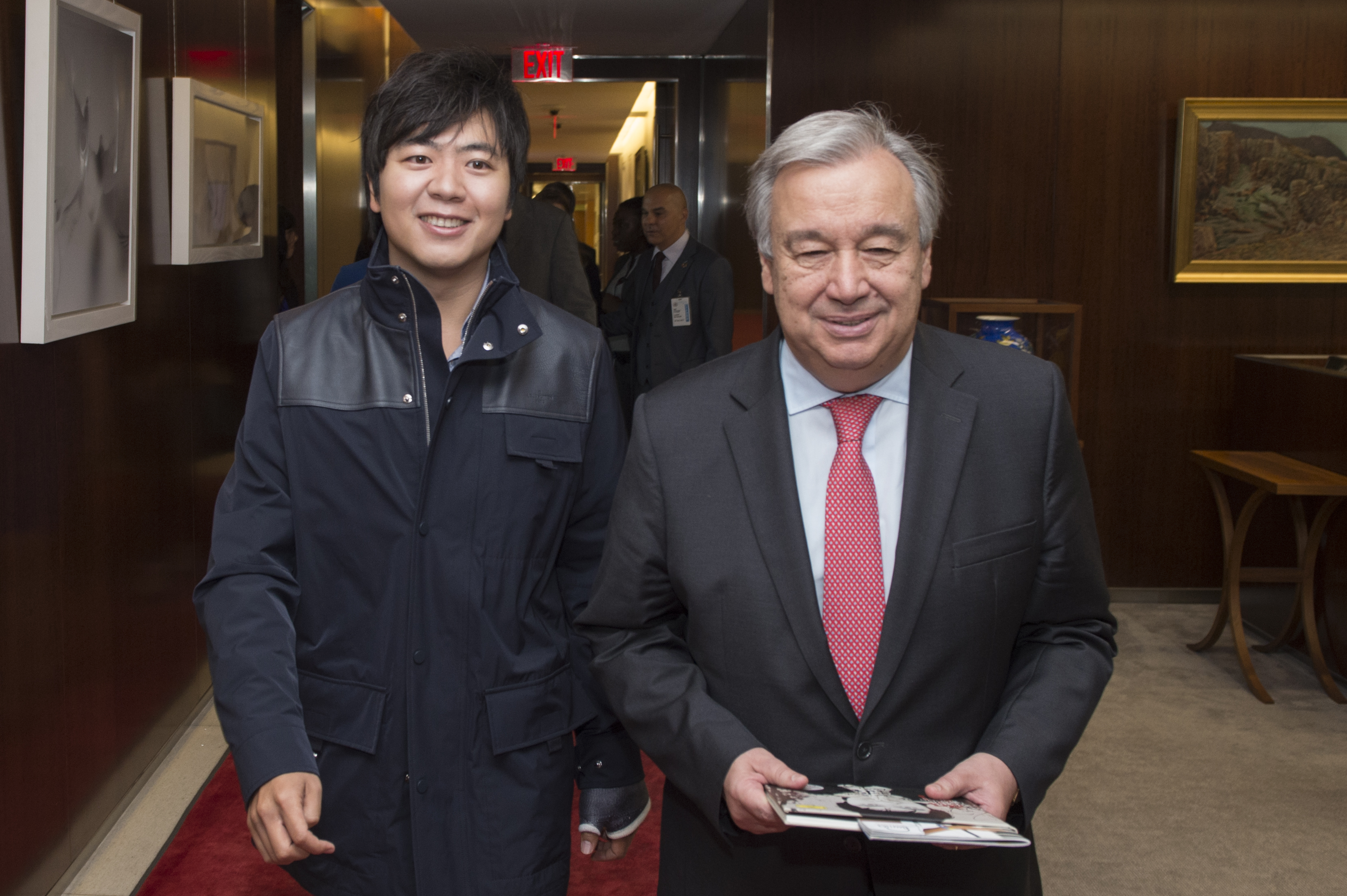 Secretary-General António Guterres meets with UN Messenger of Peace Lang Lang./25 July 2017/UN Photo/Eskinder Debebe