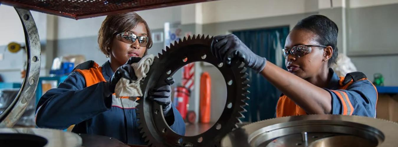 Two women working at an engineering company