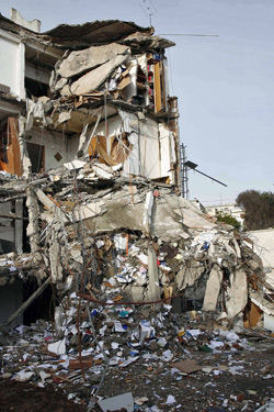 A view of the UN Headquarters complex in Algeria destroyed by the 11 December terrorist attack.