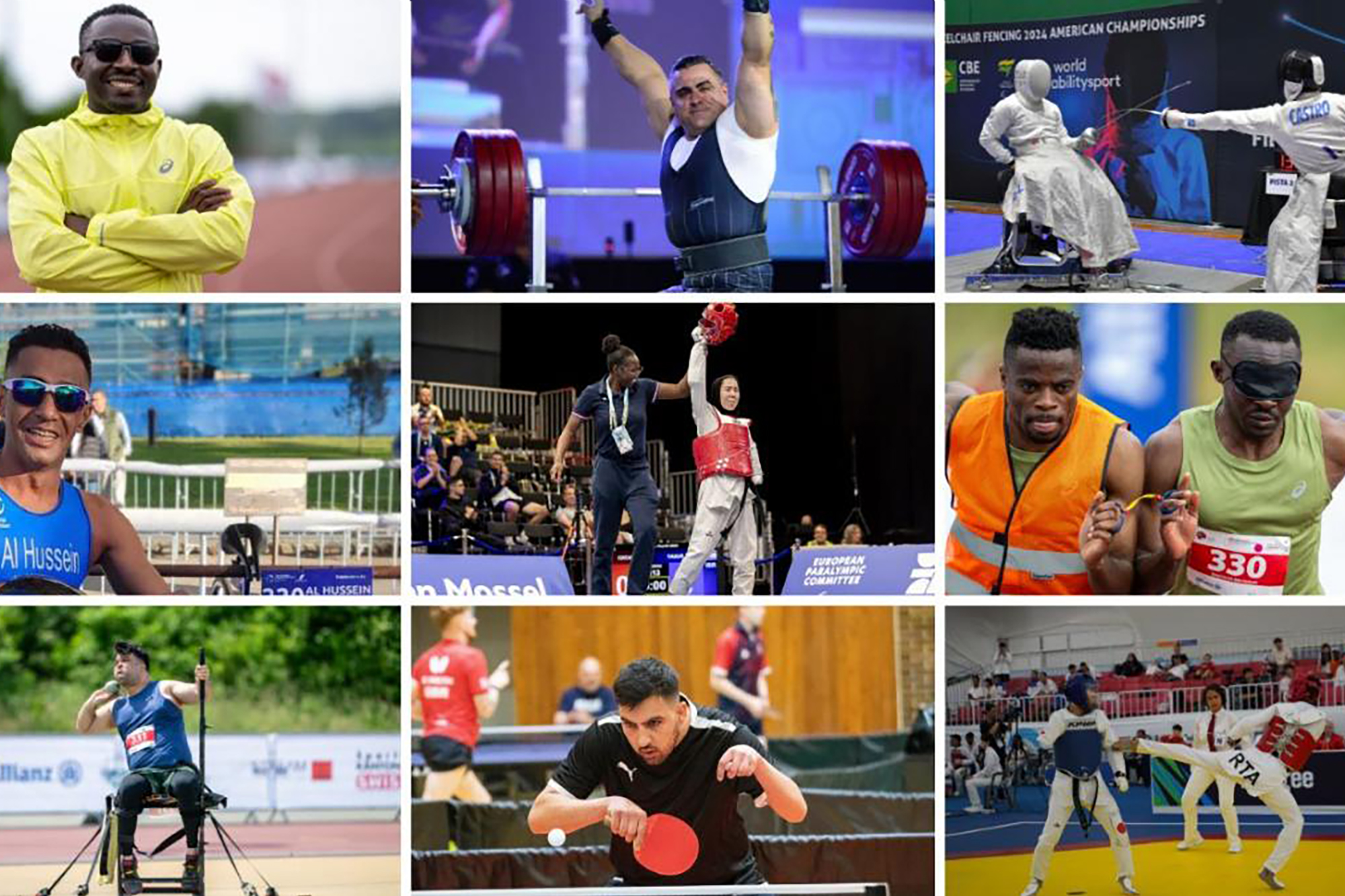 Photomontage of Paralympic athletes competing in different sports.