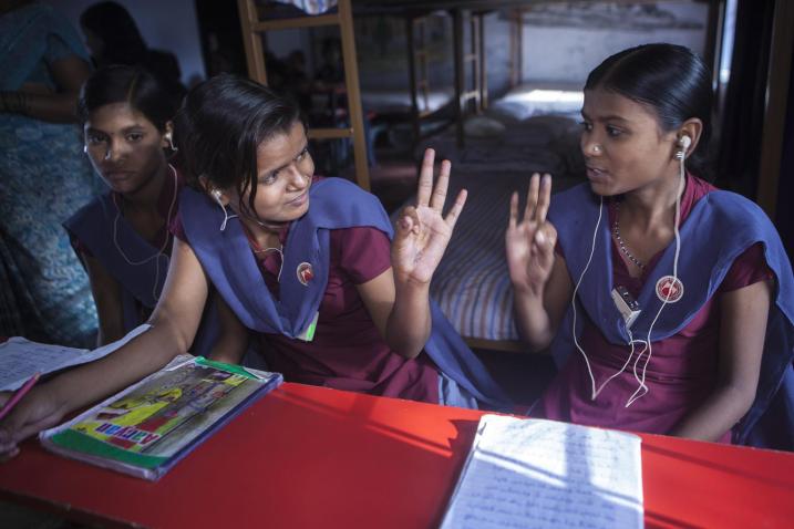 students using sign language