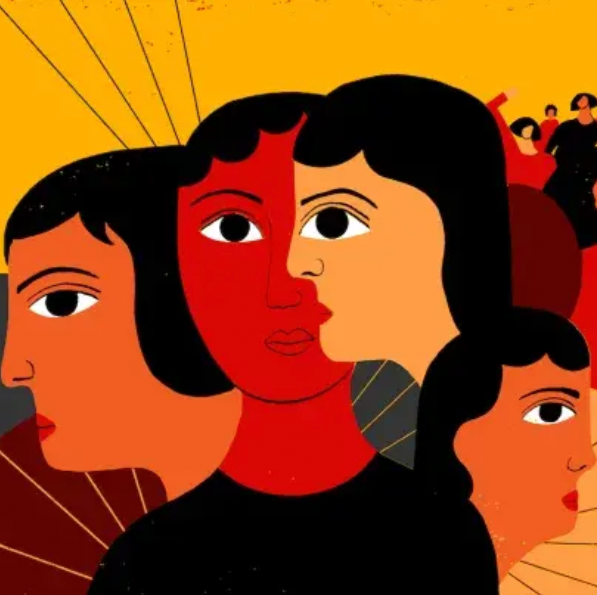 A stylised illustration of three women