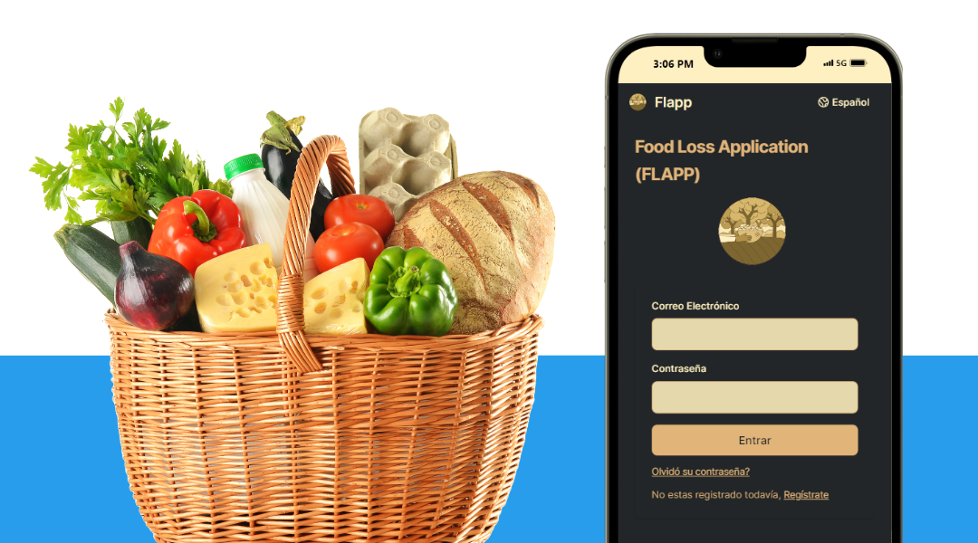 Basket with food and cell phone screen with an app